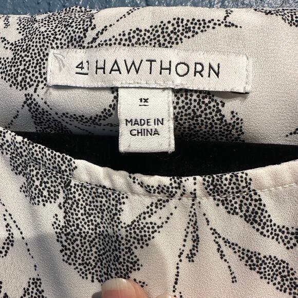 41 Hawthorn Blouse Size 1X Floral Office Boho Whimsygoth Cottage White Black - Picture 3 of 9